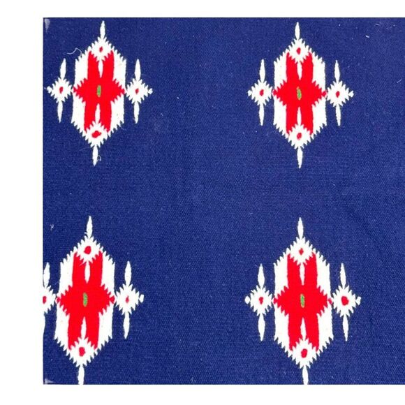Vintage Navajo Inspired Southwest Woven Rug Geometric Red White Navy Blue Runner - Picture 2 of 7